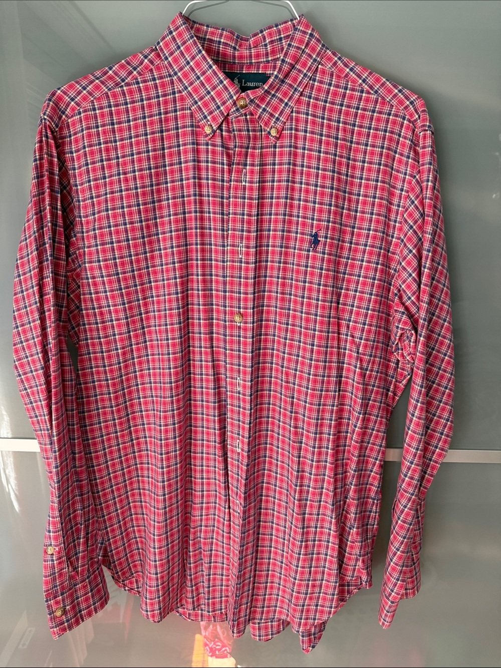 Polo by Ralph Lauren Red Plaid Button-Down Shirt with Navy Logo